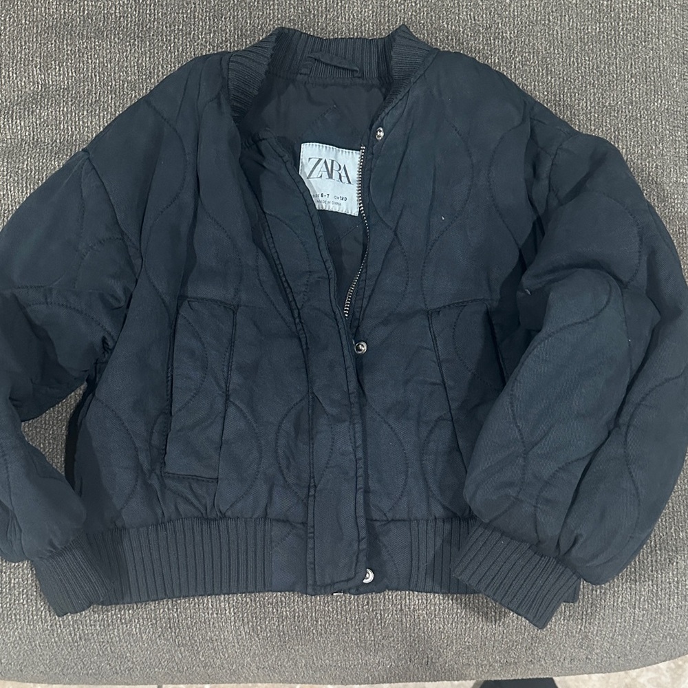 Zara Dark Quilted Bomber Jacket